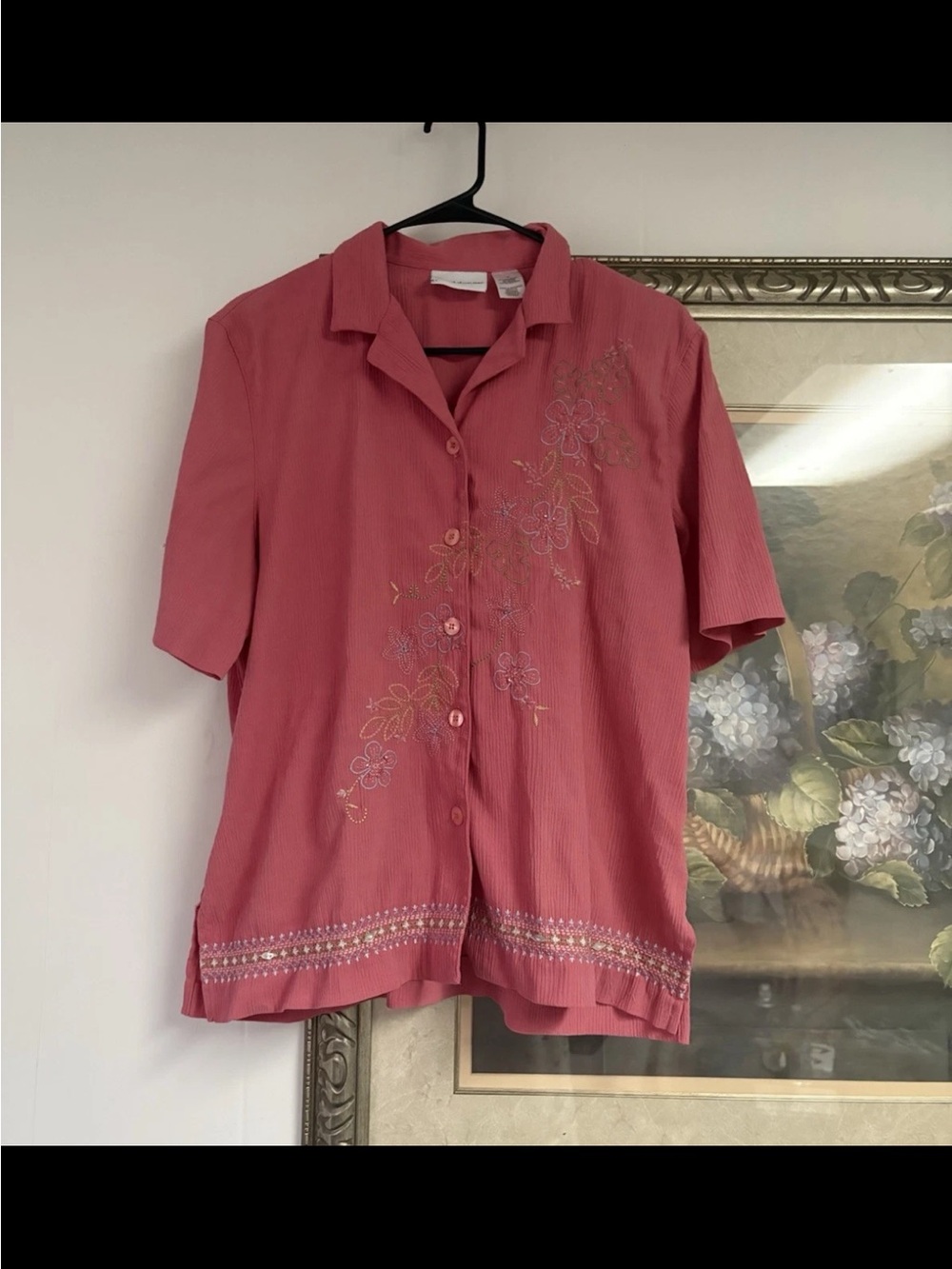 Alfred Dunner Dusty Rose Short-Sleeve Embroidered Button-Down Top